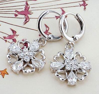 29x15mm CZ SNOWFLAKE DANGLE EARRINGS